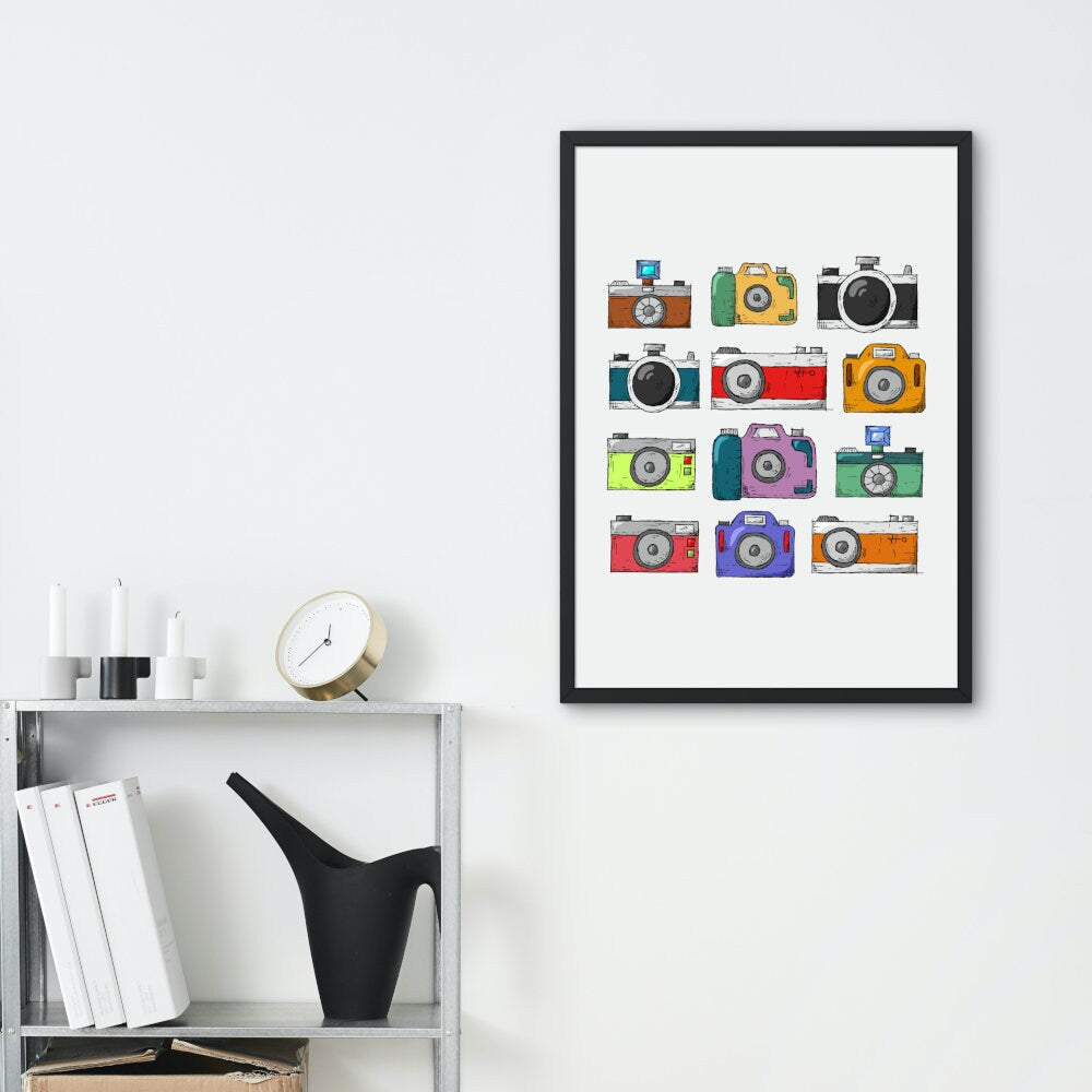 Vintage Colorful Camera Poster INSTANT DOWNLOAD, one piece poster, vintage decor, old camera, canon camera, camera art, lights camera action