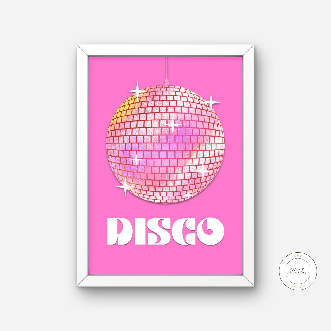 Pink Disco Ball One Piece Wall Art INSTANT DOWNLOAD, light pink wall art, dorm decor for college girl, Preppy Art Print, disco ball painting