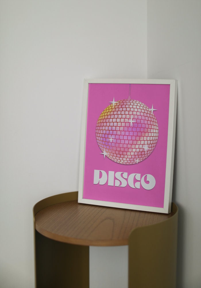 Pink Disco Ball One Piece Wall Art INSTANT DOWNLOAD, light pink wall art, dorm decor for college girl, Preppy Art Print, disco ball painting