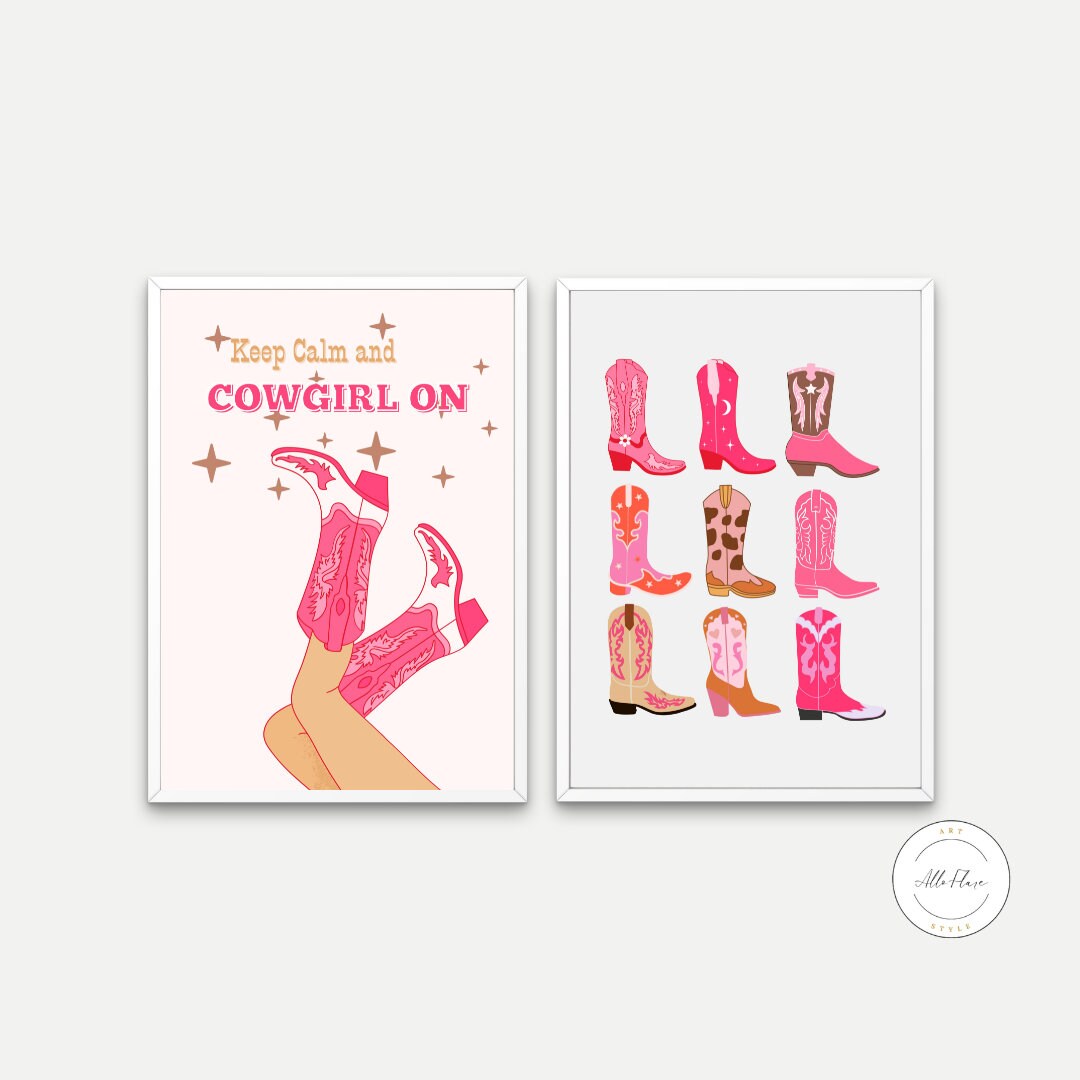 Keep Calm and Cowgirl On Set of 2 DIGITAL ART PRINTS, Light Pink Wall Art, Western Art Posters, Academia aesthetic, Pink Boots, cowgirl poster | Posters, Prints, & Visual Artwork | art for bedroom, art ideas for bedroom walls, art printables, bathroom wall art printables, bedroom art, bedroom pictures, bedroom wall art, bedroom wall art ideas, bedroom wall painting, buy digital prints online, canvas wall art for living room, college dorm decor, College Dorm Posters, cowboy boot prints, cowboy boots, Cowgirl