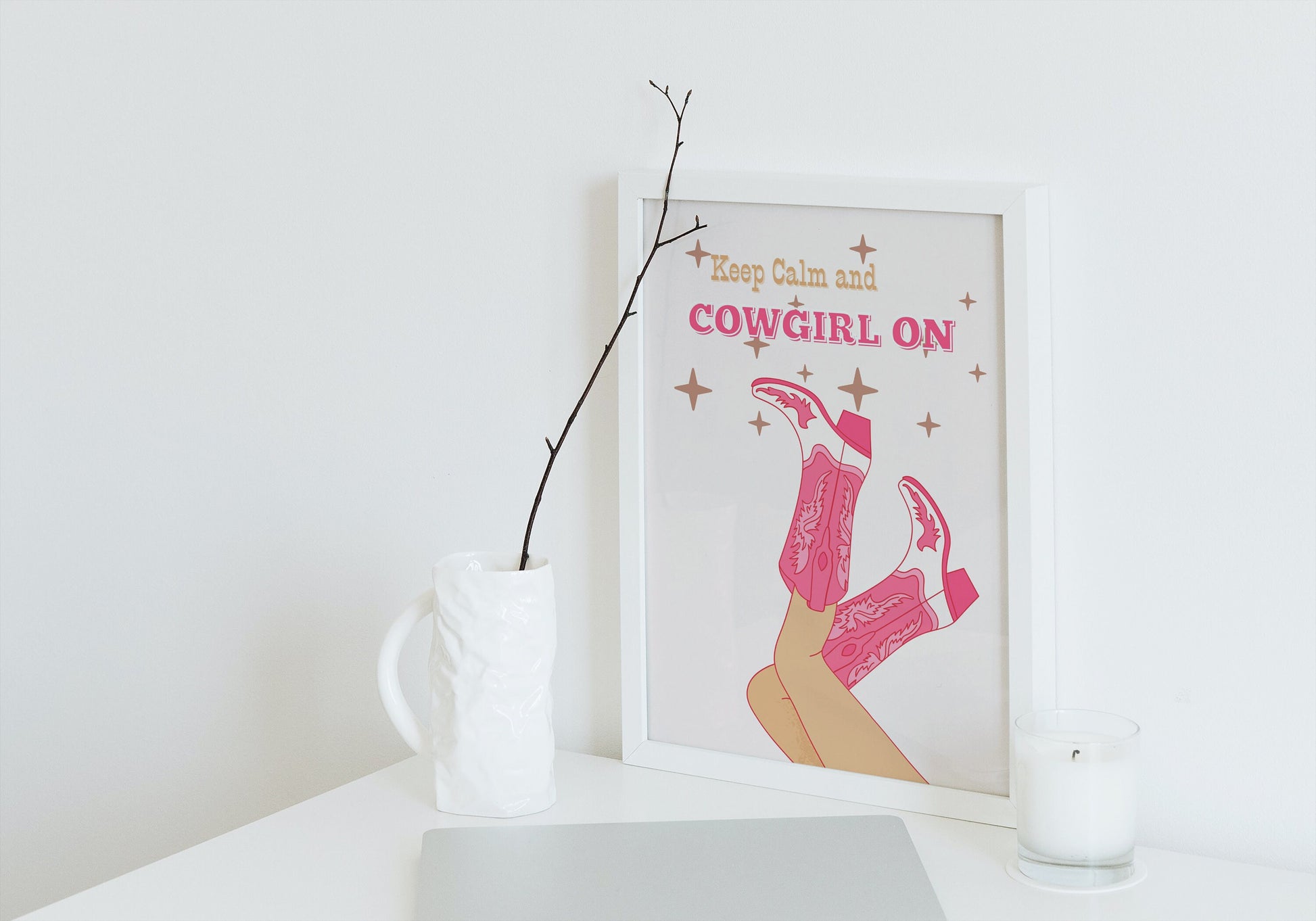 Keep Calm and Cowgirl On Set of 2 DIGITAL PRINTS, Light Pink Wall Art, Western Art Posters, Academia aesthetic, Pink Boots, cowgirl poster