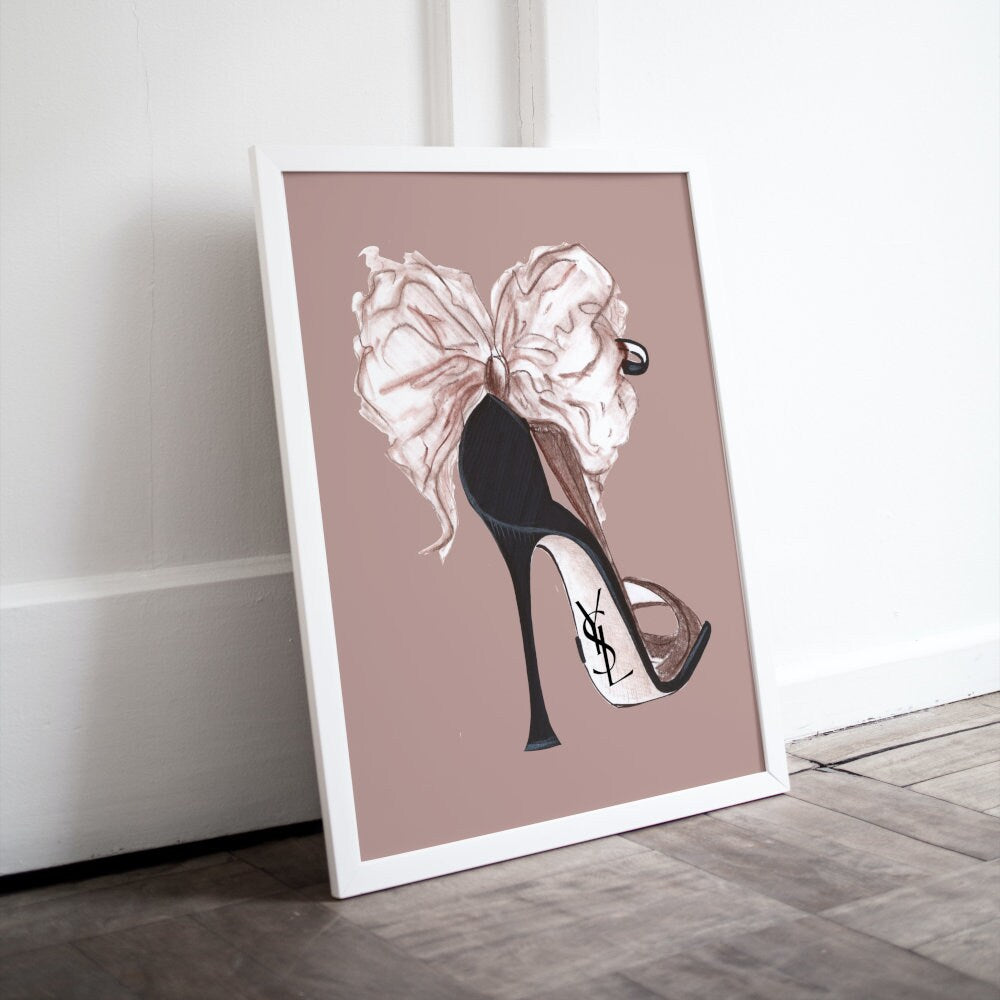 Designer Shoe Fashion Drawing One Piece Wall Art DIGITAL PRINT, Fashion Wall Decor, Watercolor Glam Art, designer print, fashion drawing