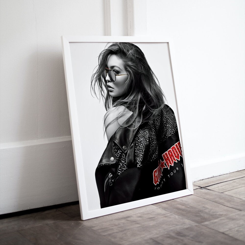 Gigi Hadid Rocker poster INSTANT DOWNLOAD, indie room décor, Fashion Photography, Fashion Wall Décor, High-Profile Supermodel, rock’n’roll