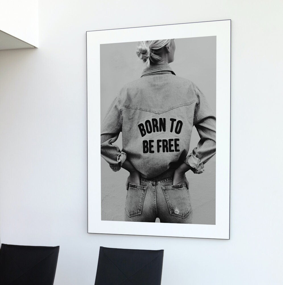 Born to Be Free black and white poster INSTANT DOWNLOAD, Rock Music Wall Art, Music Quote, Rock Poster, posters black & white, fashion print
