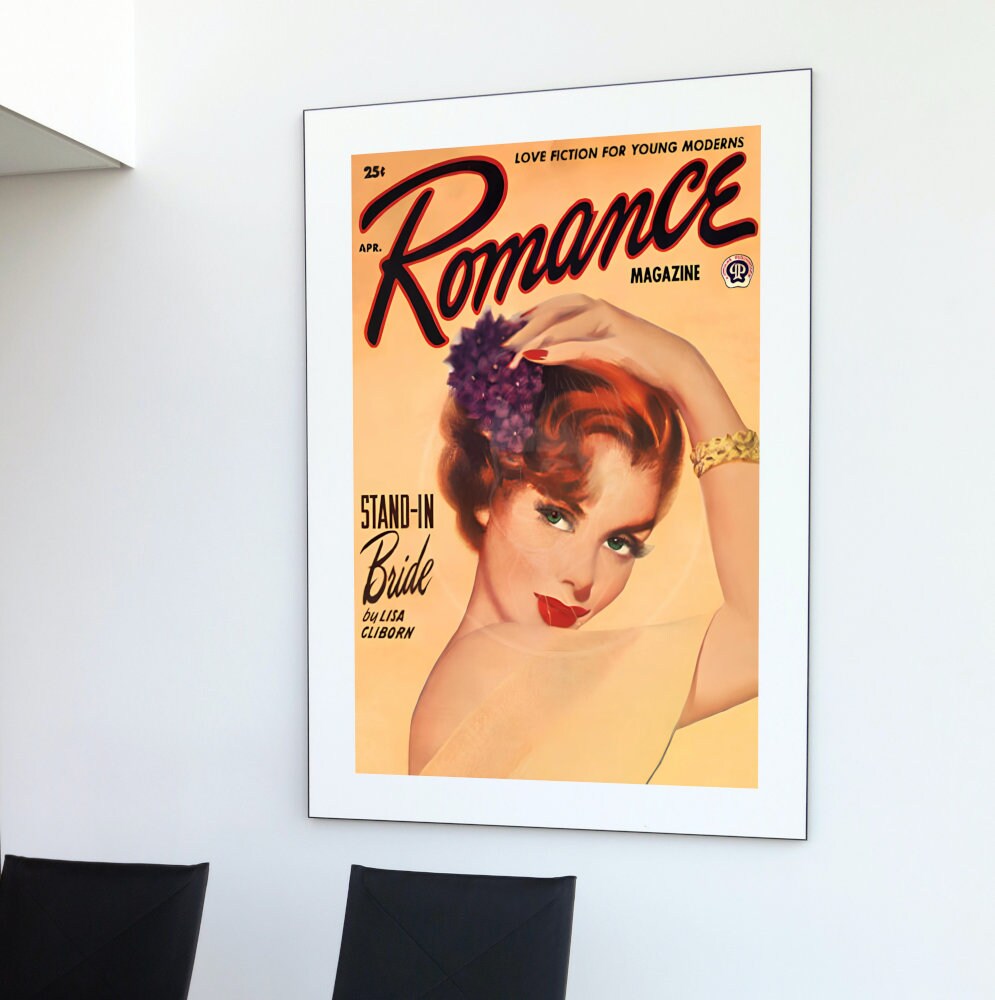 Romance Magazine Apr DIGITAL PRINT, Vintage Pulp Romance Magazine Cover, Vintage Magazine Art Cover, Retro Magazine Poster, Orange wall art