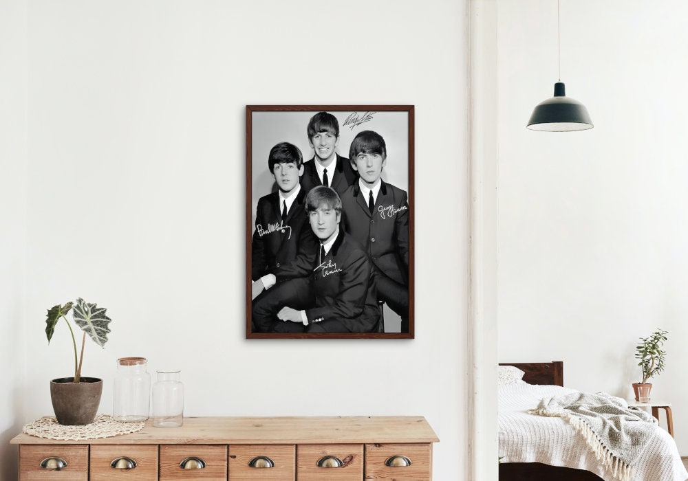Autographed The Beatles Poster Black and White DIGITAL PRINT, Rock Music Wall Decor, Band Poster, beatles memorabilia, Vintage Poster Gift