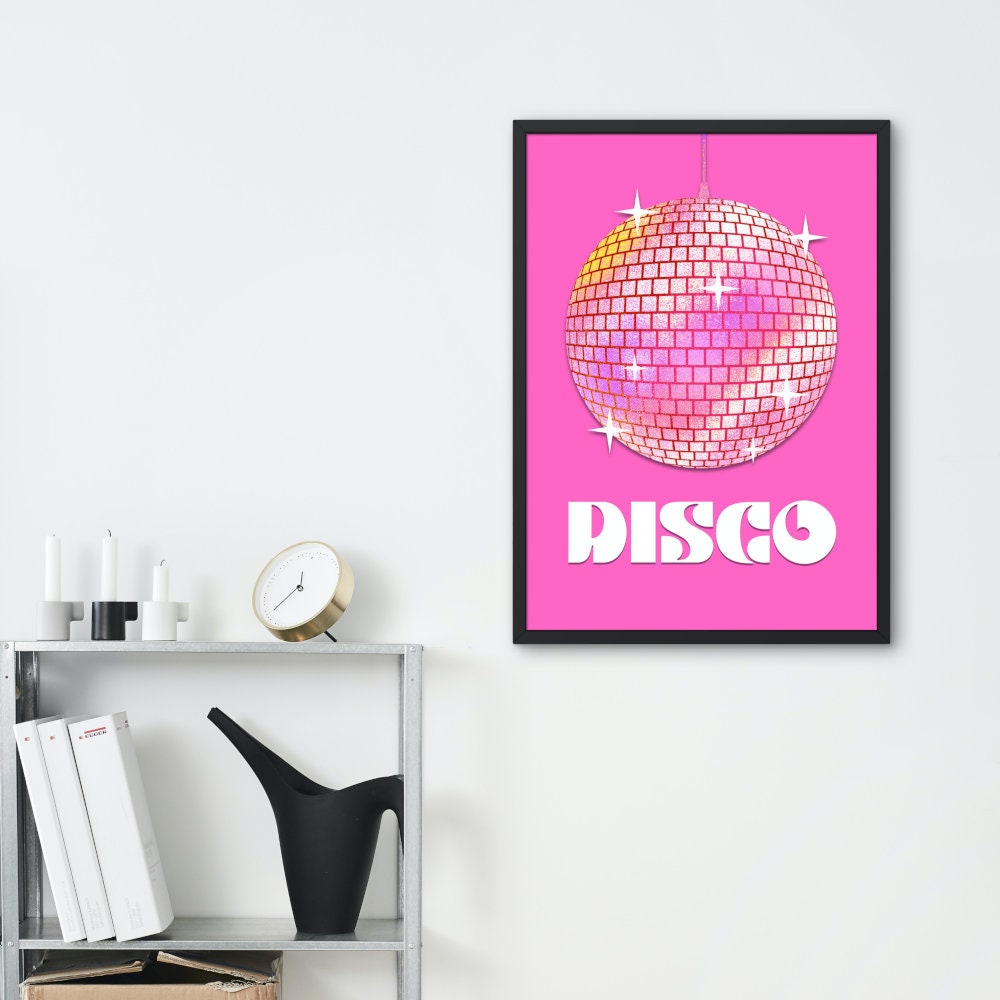 Pink Disco Ball One Piece Wall Art INSTANT DOWNLOAD, light pink wall art, dorm decor for college girl, Preppy Art Print, disco ball painting