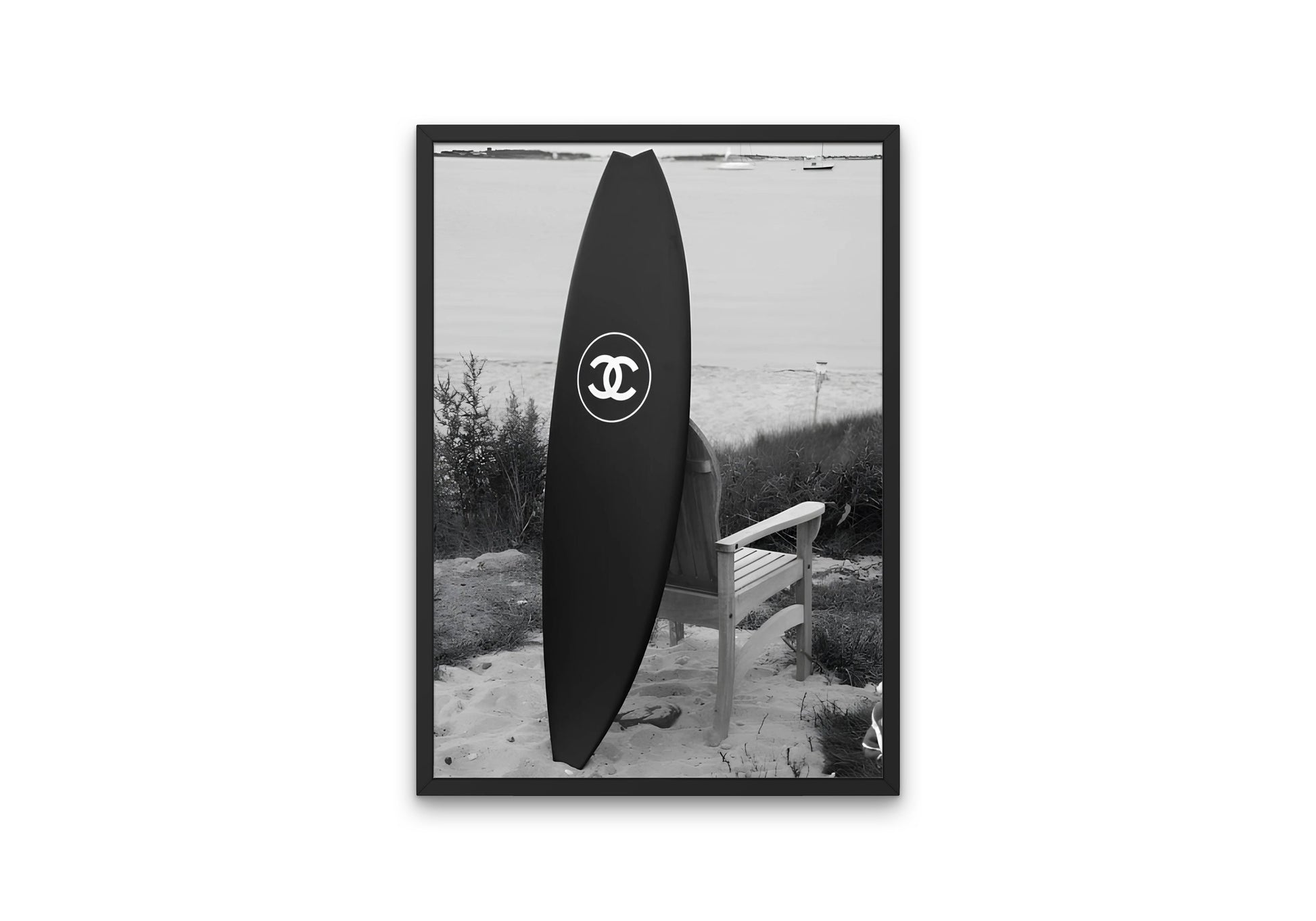 Black and White Luxury Surfboard Print DIGITAL DOWNLOAD, Fashion poster, High fashion wall art, Black & white designer print, surf board art