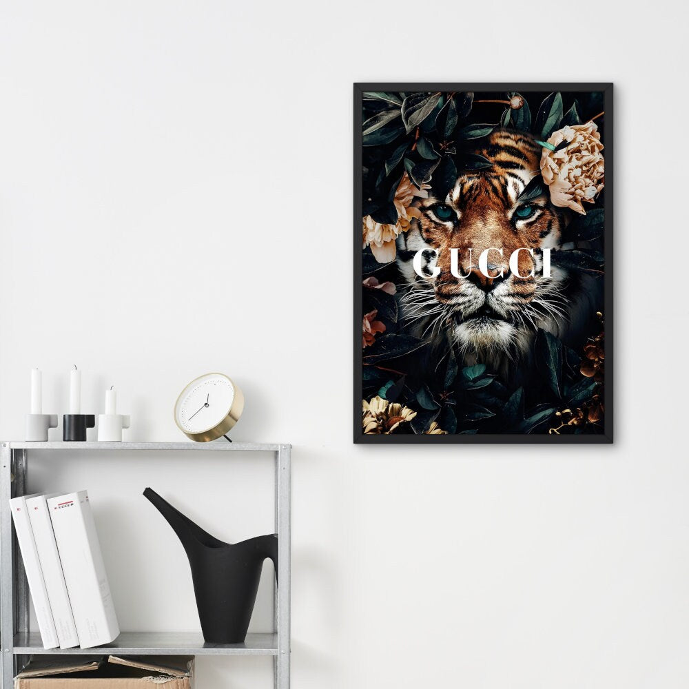 Designer Wall Art Tiger Around Flowers DIGITAL PRINT, Fashion Print, Luxury Fashion Poster, Tiger Print, luxury brand wall decor, botanical