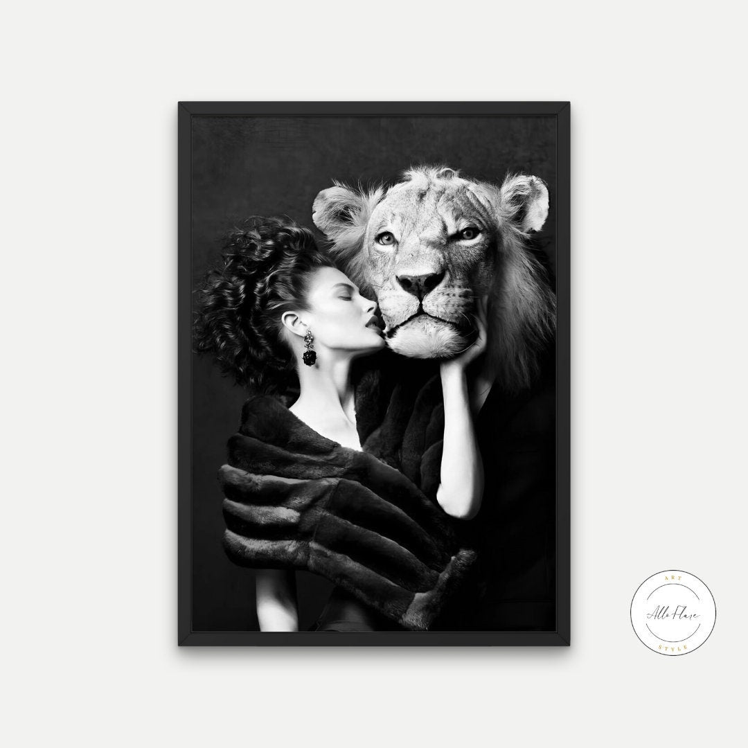 Black and White Lady and Lion Glam Wall Art DIGITAL ART PRINT, Luxury Fashion photography, Glam poster, over the bed art, lion fashion poster | Posters, Prints, & Visual Artwork | art for bedroom, art ideas for bedroom walls, art printables, art prints black and white, bathroom wall art printables, bedroom art, bedroom pictures, bedroom wall art, bedroom wall art ideas, bedroom wall painting, black and white, black and white art print, black and white art prints, black and white art wall, black and white ba