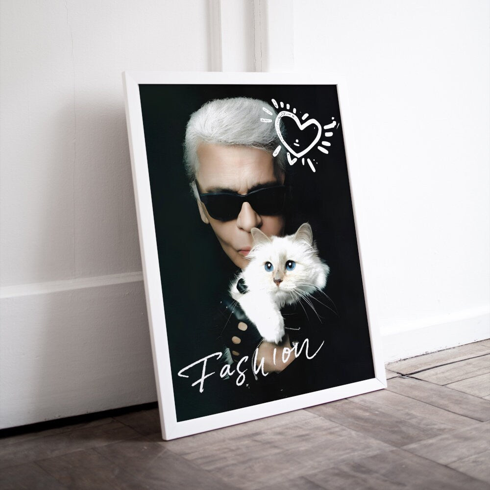 Karl Lagerfeld Fashion Black and White Poster DIGITAL PRINT, Fashion Photography, luxury designer print, altered art portrait, famous people