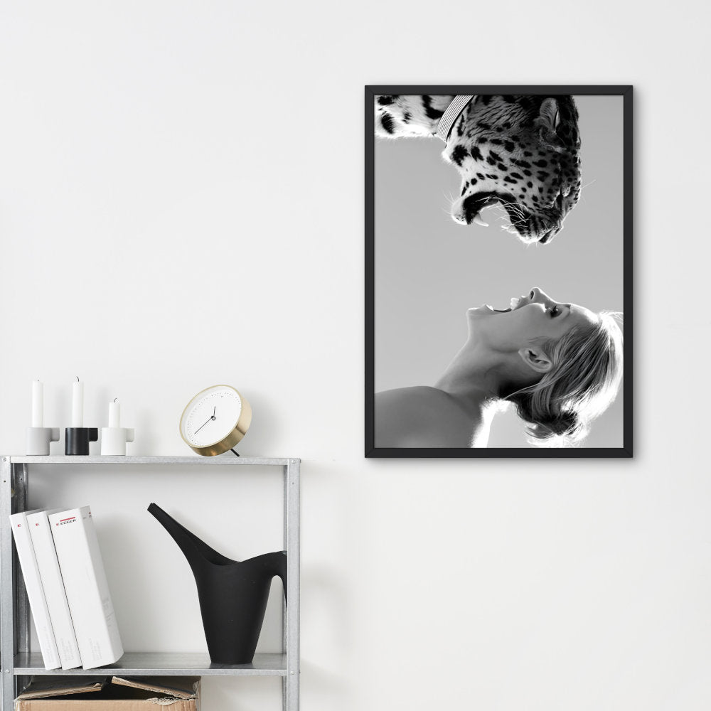 Black and White Tiger And Woman Scream DIGITAL PRINT, black & white glam decor, loud mouth, tiger poster, fashion print, tiger lover gift