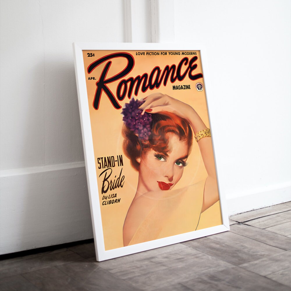 Romance Magazine Apr DIGITAL PRINT, Vintage Pulp Romance Magazine Cover, Vintage Magazine Art Cover, Retro Magazine Poster, Orange wall art