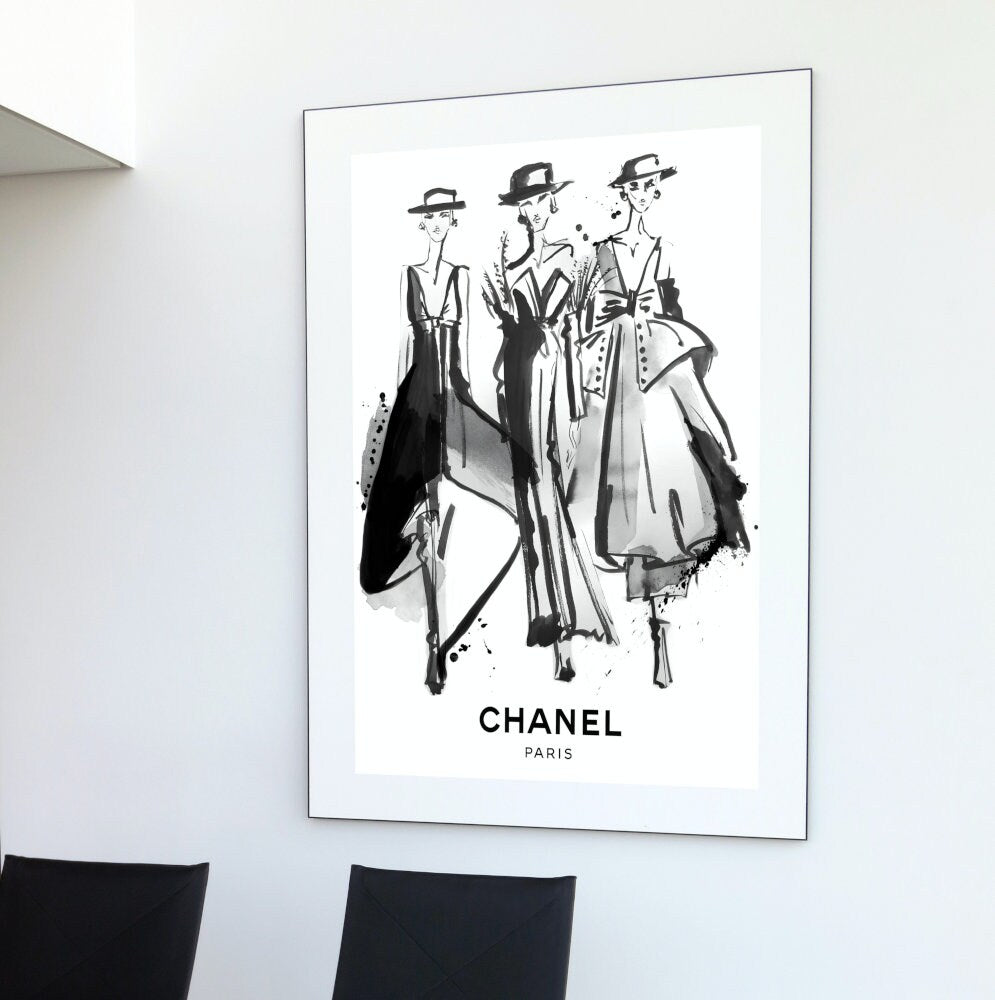 Black and White Luxury Designer Fashion Illustration DIGITAL PRINT, Closet Glam Room decor, Designer Print, Fashion Art Print, Chic Poster