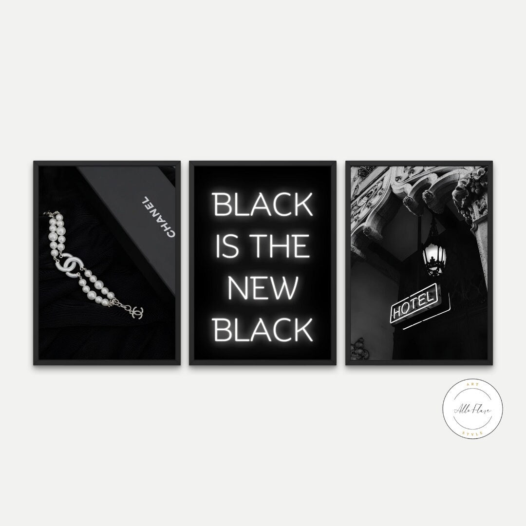 Set of 3 Black and White Luxury Fashion Posters INSTANT DOWNLOAD, Luxury Fashion wall art, Black white glam décor, trendy wall art set of 3