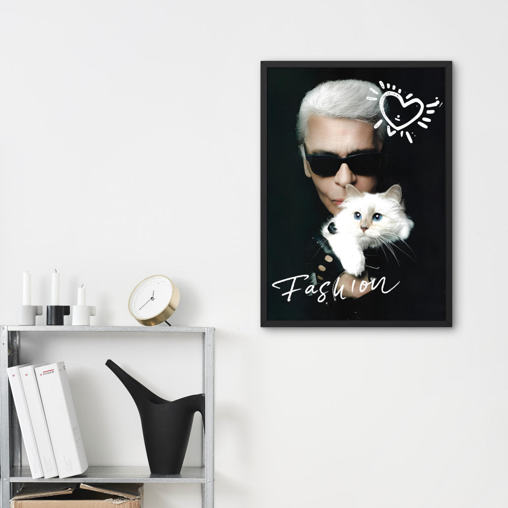 Karl Lagerfeld Fashion Black and White Poster DIGITAL PRINT, Fashion Photography, luxury designer print, altered art portrait, famous people