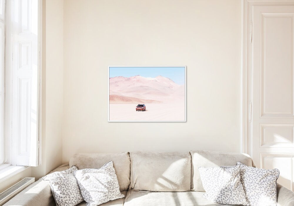 Car in Pink Desert DIGITAL PRINT, Horizontal desert photography, vehicle lover, Car Picture, dirt track racing, sports poster, auto wall art