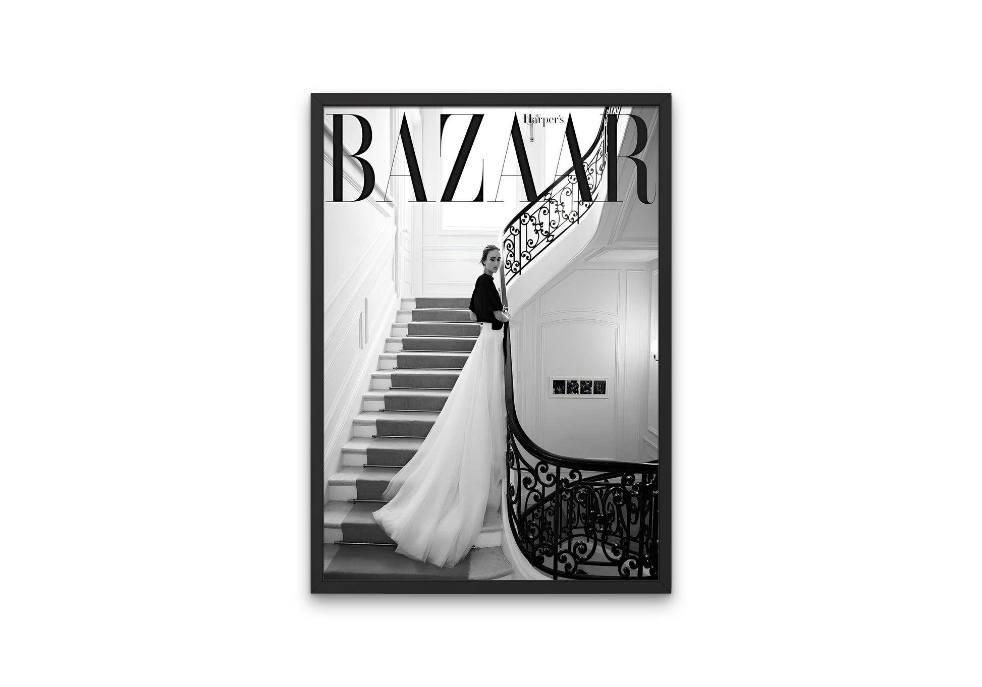Black and White Vintage Bazaar Cover INSTANT DOWNLOAD, black & white prints aesthetic, Glamour Art, Fashion Wall Art, Retro Magazine Posters
