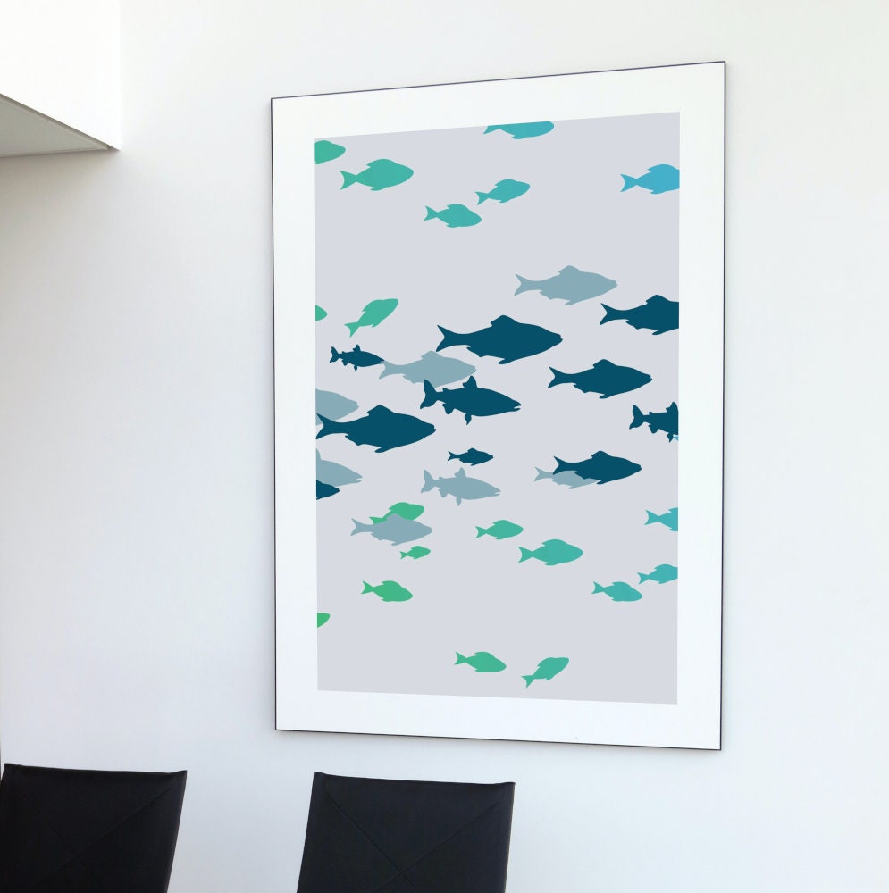 Fish Poster INSTANT DOWNLOAD, coastal aesthetic decor, under the sea, sea creature print, fish wall decor, blue turquoise poster, fish art