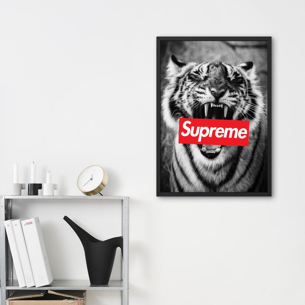 Supreme Tiger Poster Black And White Wall Art INSTANT DOWNLOAD Art Print Hypebeast Streetwear Art Pop Culture Wall Art Sporty Designer Prints