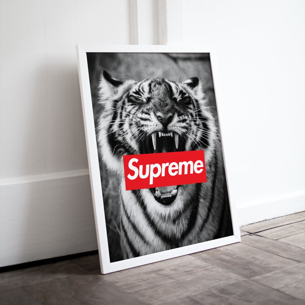 Supreme Tiger Poster Black and White INSTANT DOWNLOAD, hypebeast, Streetwear Art, pop culture wall art, sporty designer prints, tiger head