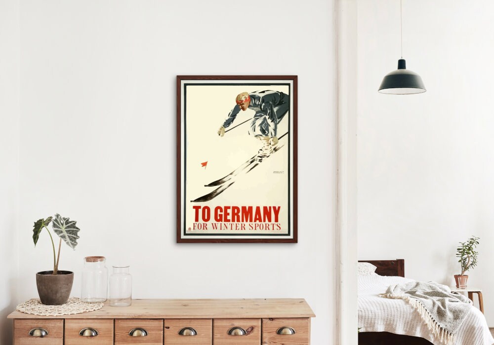 Retro Ski Set of 9 DIGITAL PRINTS, sports aesthetic, ski house decor, vintage ski poster, downloadable vintage travel poster, Italy Germany