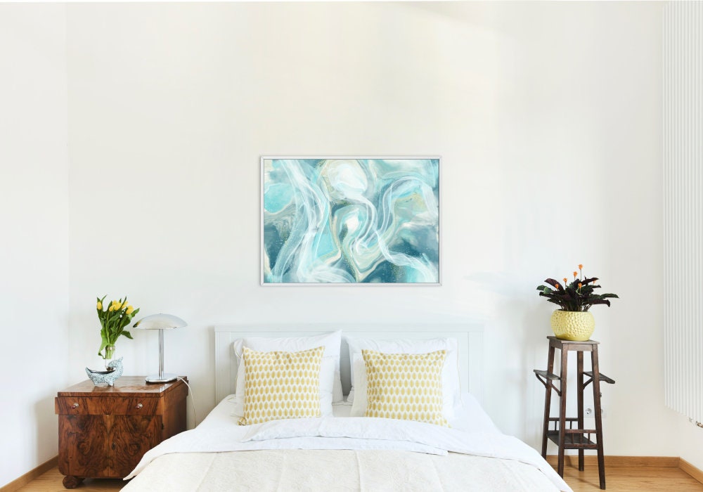 Coastal Turquoise Abstract Wall Art INSTANT DOWNLOAD, beachy decor, Turquoise room décor, coastal aesthetic, bedroom wall art over the bed