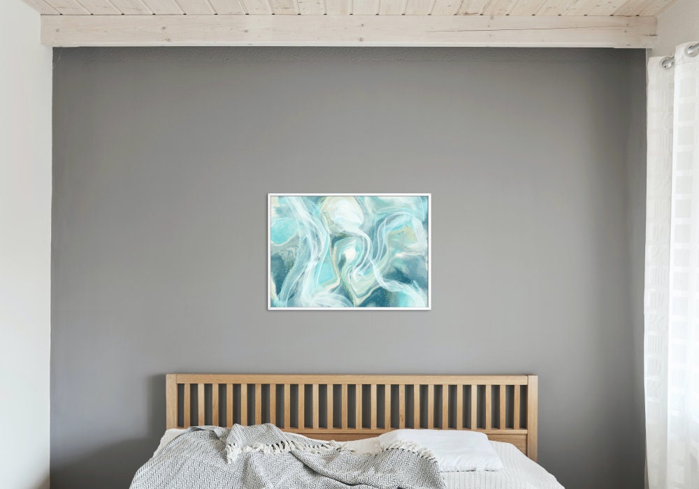 Coastal Turquoise Abstract Wall Art INSTANT DOWNLOAD, beachy decor, Turquoise room décor, coastal aesthetic, bedroom wall art over the bed