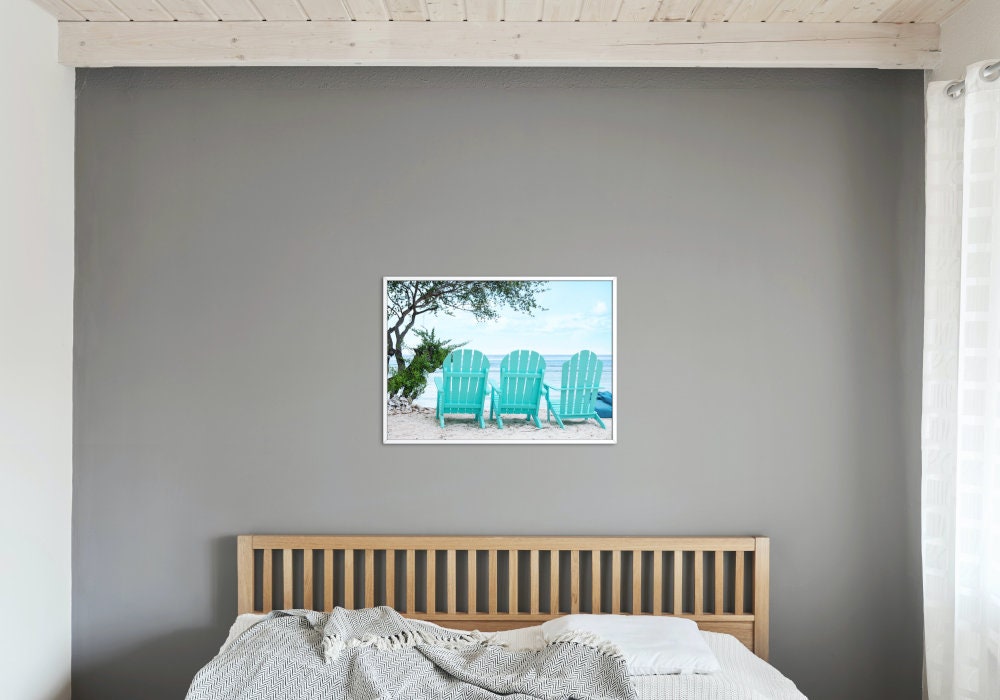 Set of 2 Turquoise Coastal DIGITAL PRINTS, horizontal wall art, turquoise beach print, coastal aesthetic, modern zen wall art, vintage car