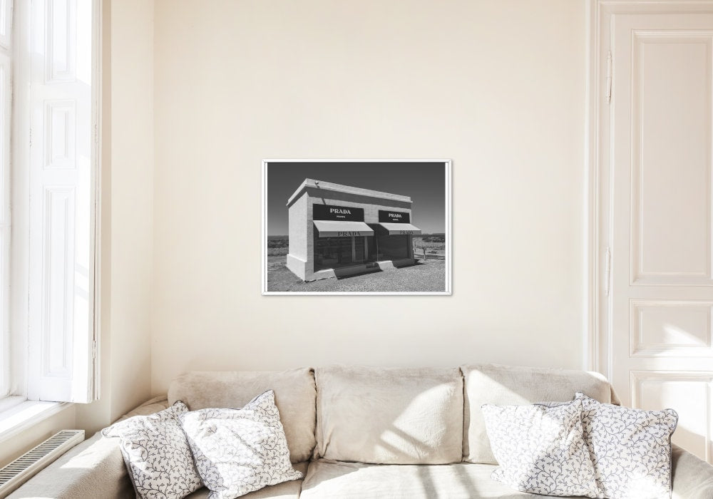 Black and White Prada Marfa Landscape DIGITAL PRINT, Marfa Texas Print, glam wall art, Luxury Aesthetic Wall Decor, luxury fashion wall art