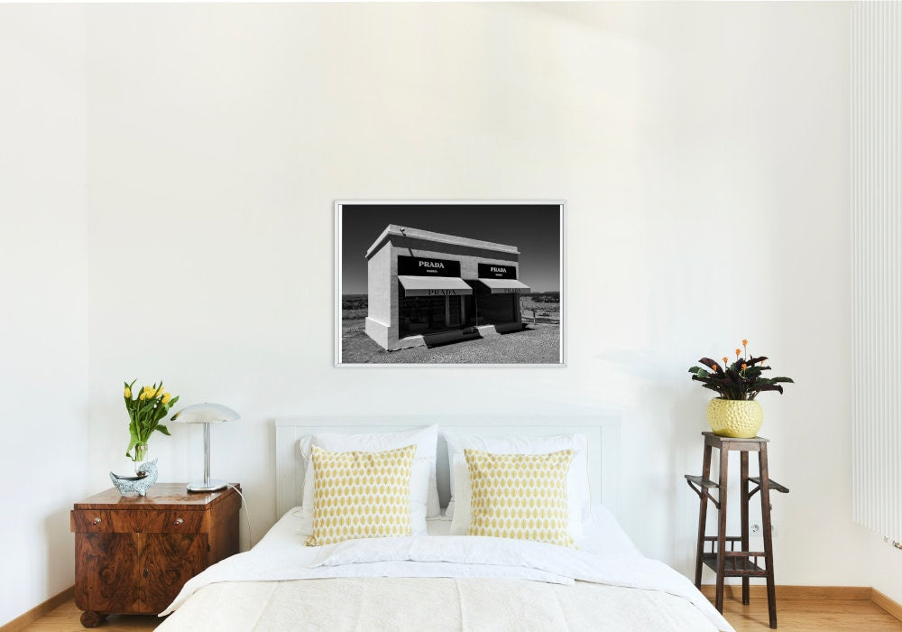 Black and White Prada Marfa Landscape DIGITAL PRINT, Marfa Texas Print, glam wall art, Luxury Aesthetic Wall Decor, luxury fashion wall art