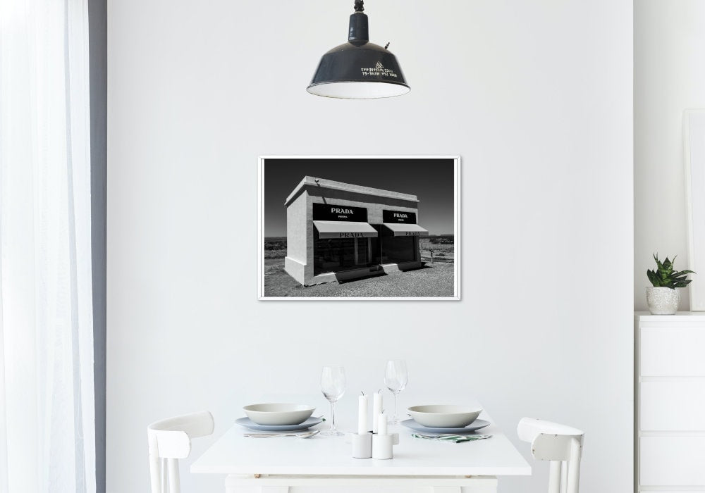 Black and White Prada Marfa Landscape DIGITAL PRINT, Marfa Texas Print, glam wall art, Luxury Aesthetic Wall Decor, luxury fashion wall art