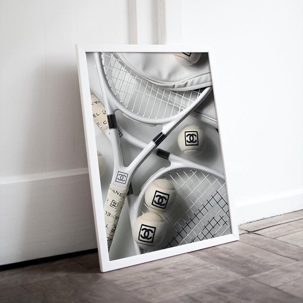 White Luxury Tennis Poster DIGITAL PRINT, designer decor, tennis room decor, sport artwork, Tennis Court Poster, white luxury aesthetic wall