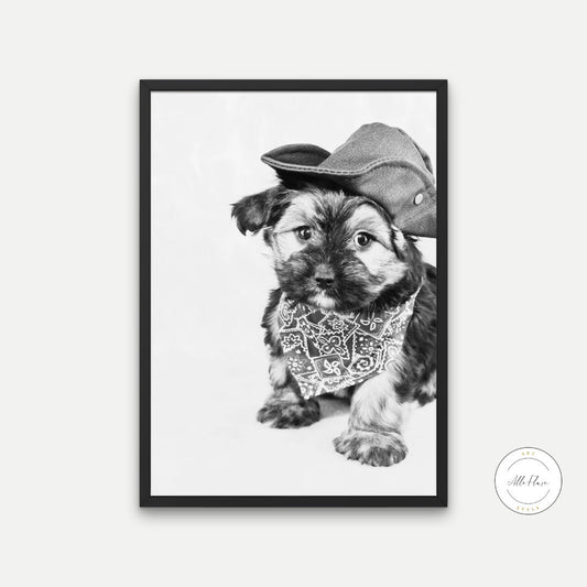 Black and White Cowboy Puppy Picture DIGITAL ART PRINT, Ranch Cowboy Decor, Country Animal Print, printable dog poster, funny dog portrait, b&w | Posters, Prints, & Visual Artwork | art for bedroom, art ideas for bedroom walls, art printables, art prints black and white, bathroom wall art printables, bedroom art, bedroom pictures, bedroom wall art, bedroom wall art ideas, bedroom wall painting, black and white art print, black and white art prints, black and white art wall, black and white bathroom wall art