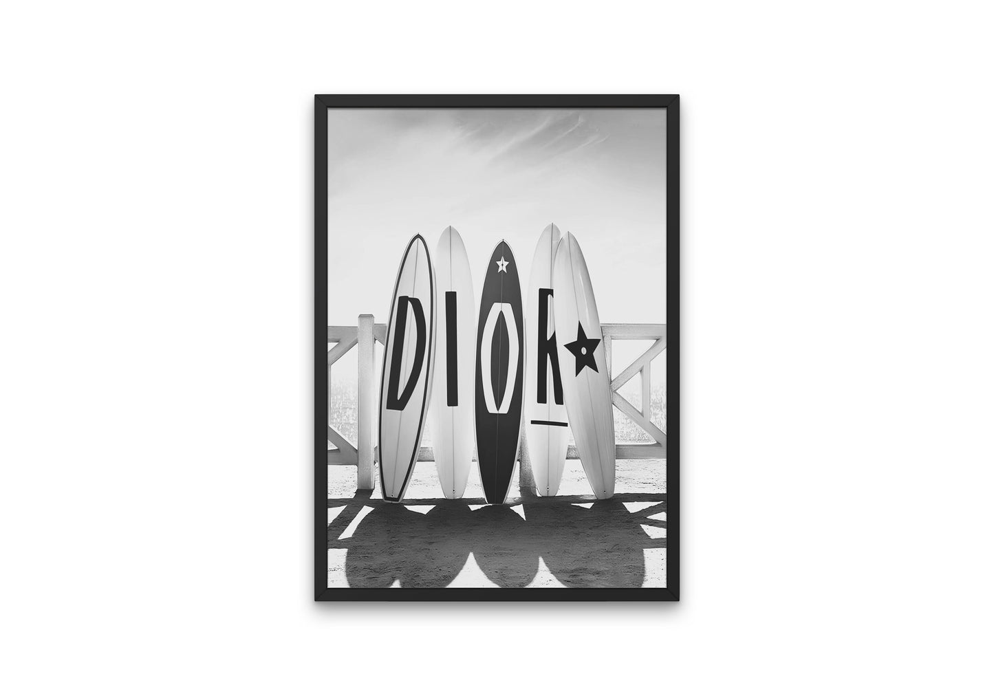 Black and White Luxury Surfboard Print DIGITAL DOWNLOAD, Fashion poster, designer wall art, Black white designer print, beach themed poster