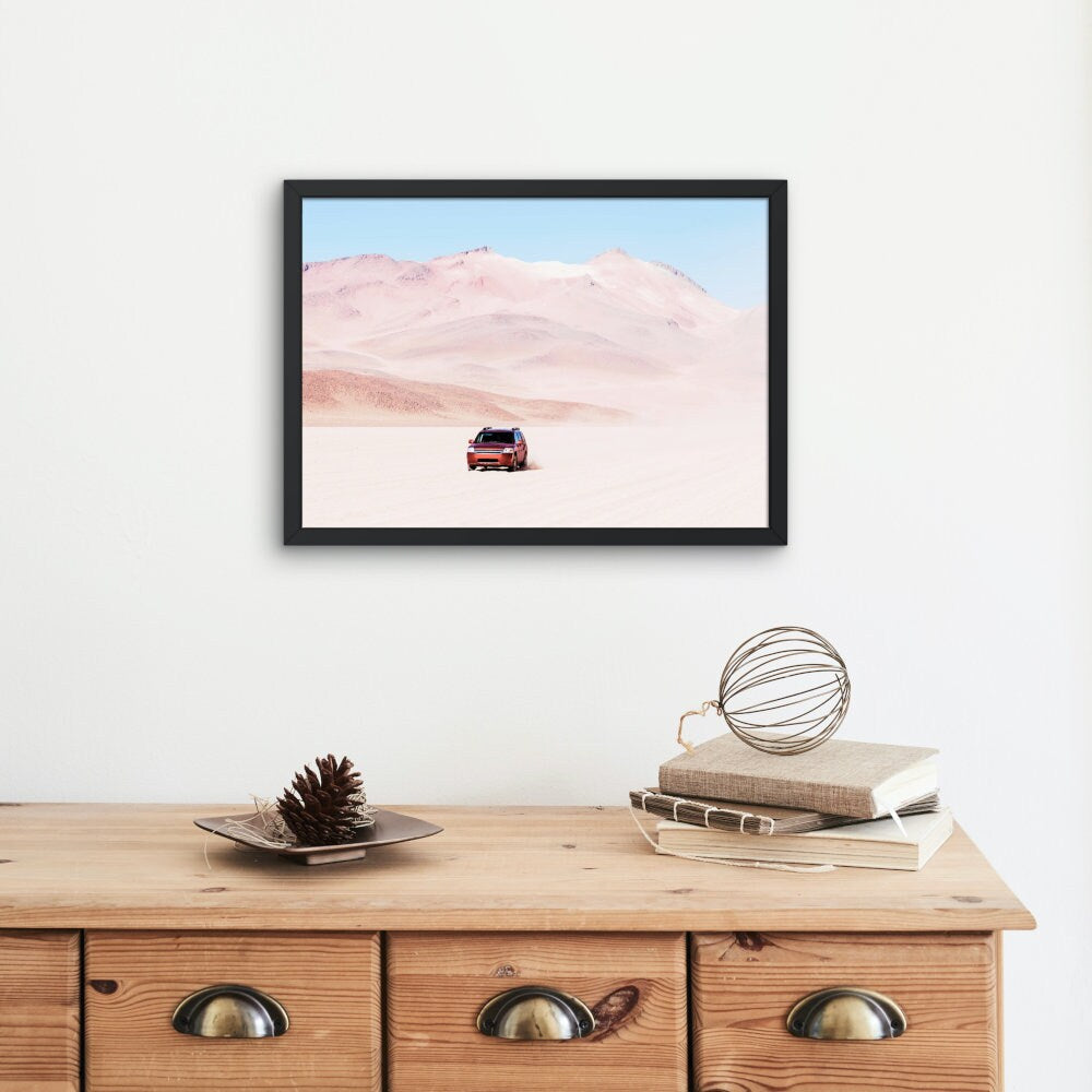 Car in Pink Desert DIGITAL PRINT, Horizontal desert photography, vehicle lover, Car Picture, dirt track racing, sports poster, auto wall art