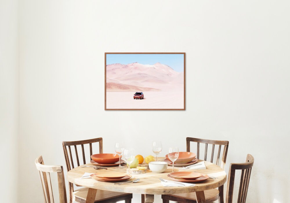 Car in Pink Desert DIGITAL PRINT, Horizontal desert photography, vehicle lover, Car Picture, dirt track racing, sports poster, auto wall art