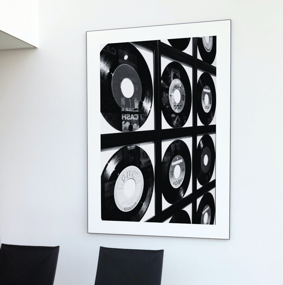 Black & White Vinyl Records Wall Art INSTANT DOWNLOAD, Rock Music Wall Art, Record Player Art, Musician Gift, Music Poster, Wall of Fame