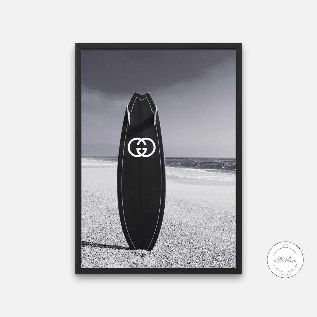 Luxury Surfboard Black and White Print DIGITAL DOWNLOAD, Fashion poster, High fashion wall art, Black & white designer print, surf board art