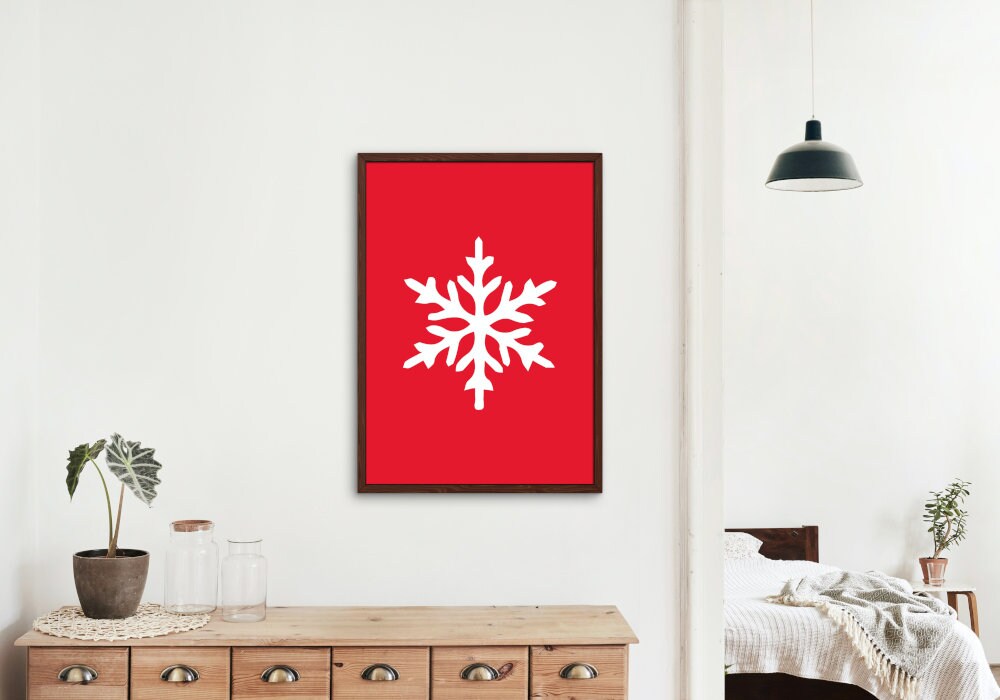 Christmas Snowflake Print INSTANT DOWNLOAD, winter wall art set, red aesthetic, winter illustration prints, skiing prints, winter onederland