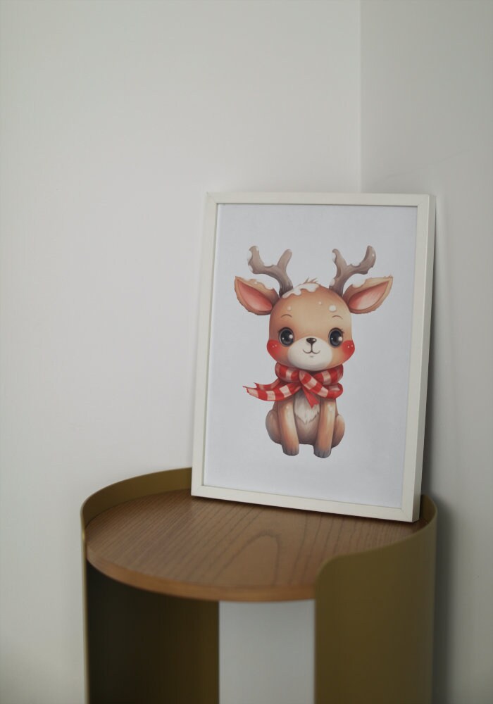 Christmas Reindeer Print INSTANT DOWNLOAD, red aesthetic, winter illustration prints, watercolor reindeer decoration, winter onederland