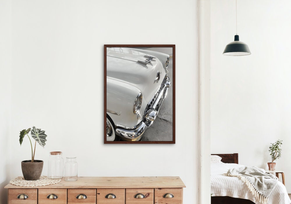 White Vintage Car Wall Art INSTANT DOWNLOAD, Classic Car Poster, Car Photography, Retro Wall Decor, Old Car Picture, white wall art, neutral