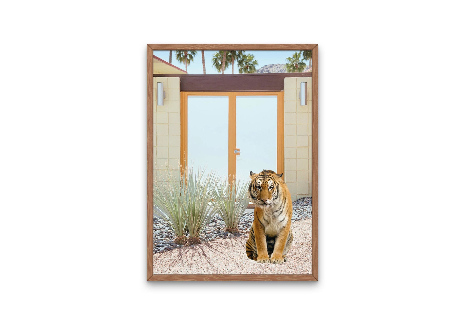 Tiger Mid Century Modern House DIGITAL PRINT, Desert poster, vintage mid century modern wall art, tiger poster, animal lover, palm springs