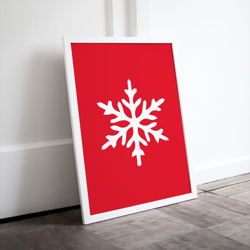 Christmas Snowflake Print INSTANT DOWNLOAD, winter wall art set, red aesthetic, winter illustration prints, skiing prints, winter onederland