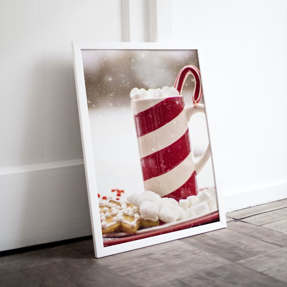 Christmas Hot Cocoa Printable INSTANT DOWNLOAD, winter photography, winter onederland, hygge print, merry christmas candy cane hot chocolate