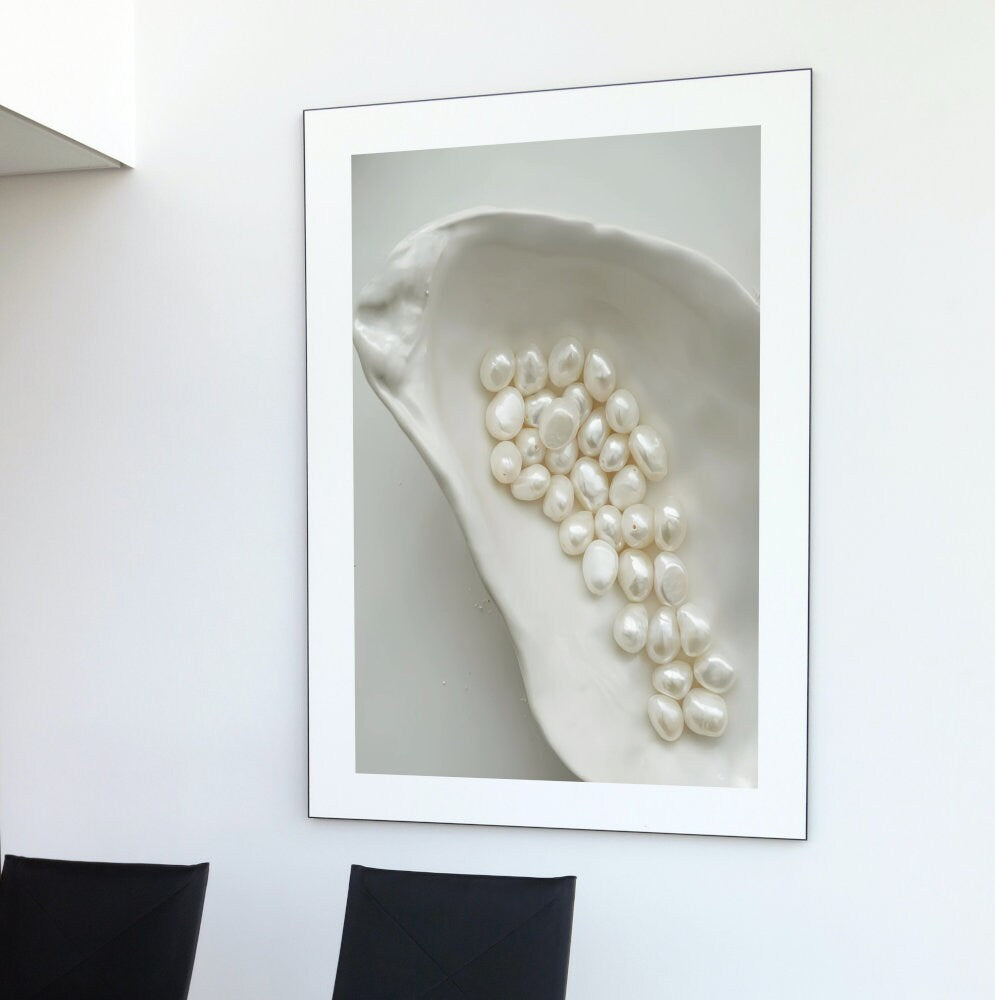 Pearls Wall Art INSTANT DOWNLOAD, designer wall art, white aesthetics, classy poster, luxury wall art, coastal glam decor, fashion poster