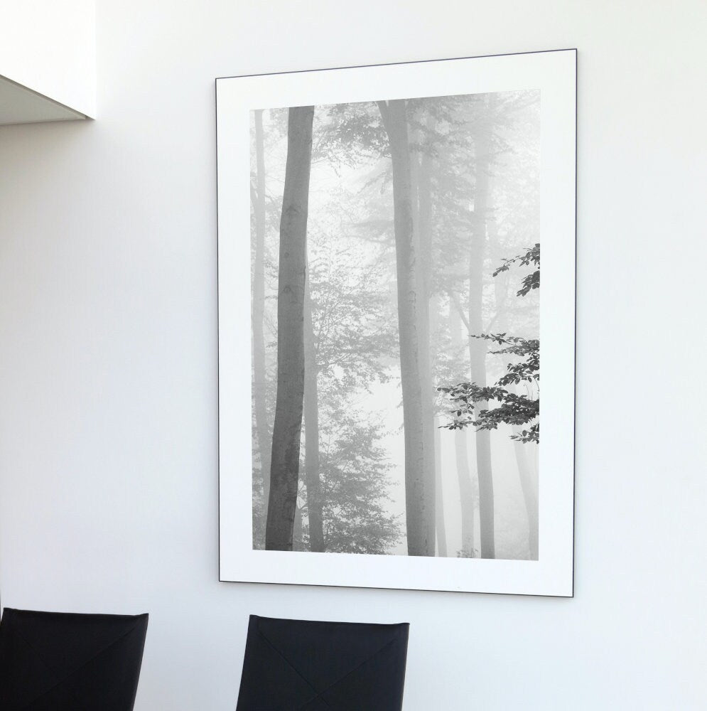 Misty Forest Black and White Wall Art DIGITAL ART PRINT, Indie poster, black and white photography print, foggy forest wall art, alternative