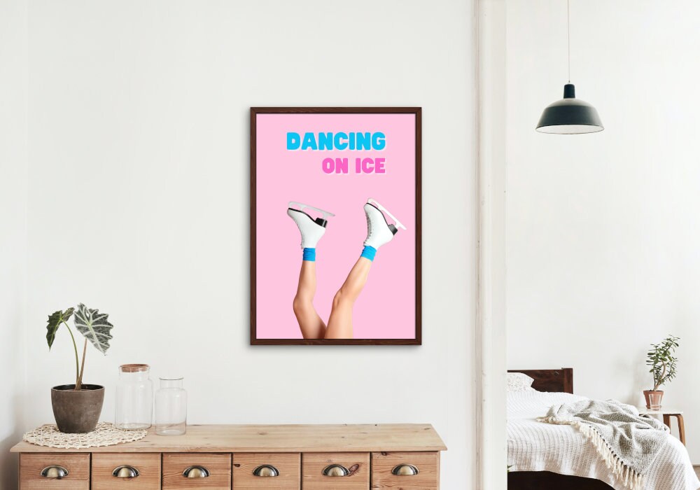 Dancing on Ice Ice Skating Poster INSTANT DOWNLOAD, one piece poster, Pink Preppy Wall Artdecor, Dorm Room Decor, Sports Academia aesthetic