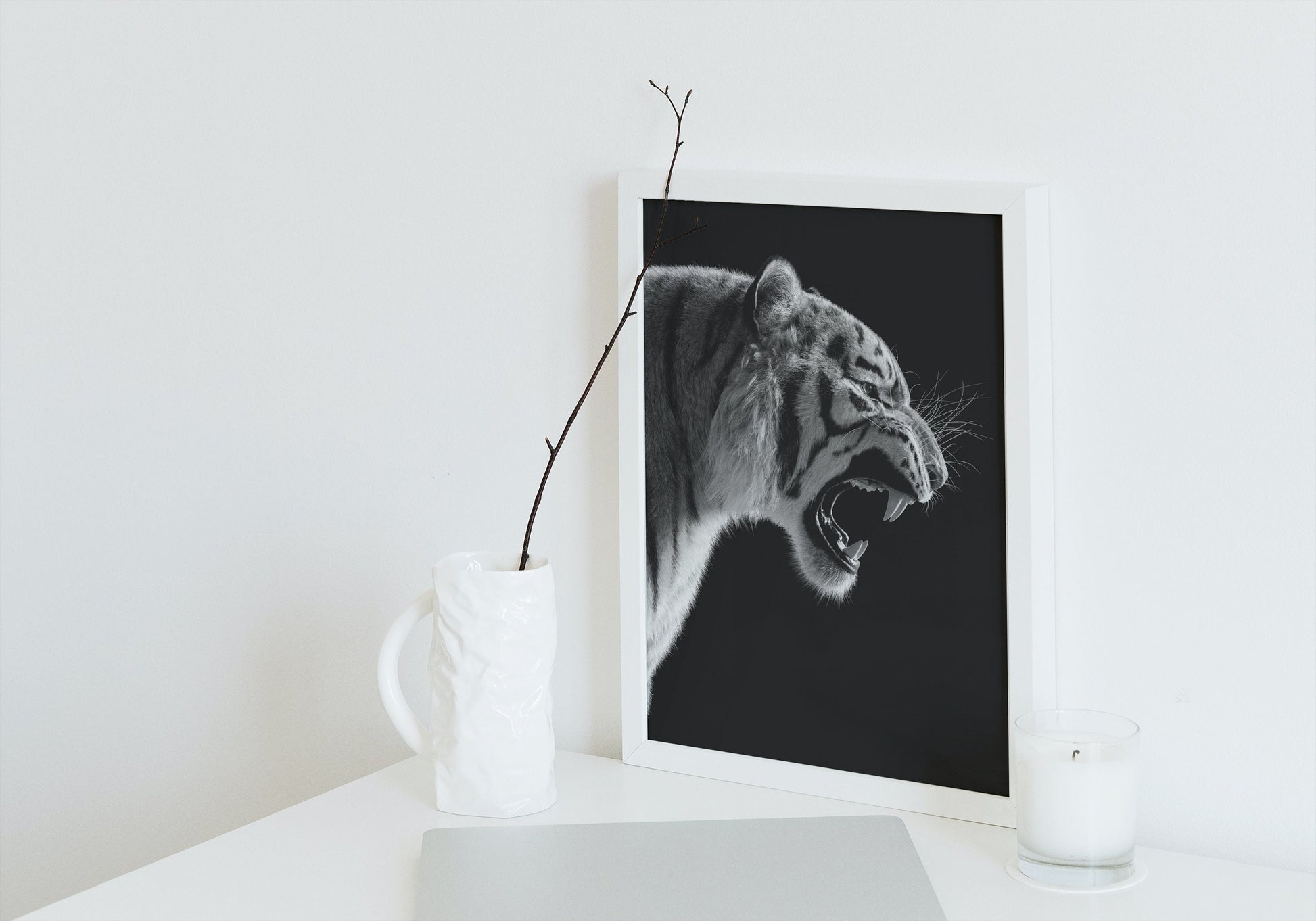 Black and White Tiger Poster DIGITAL ART PRINT, black & white glam decor, fashion print, tiger lover gift, tiger head, hypebeast decor, chic