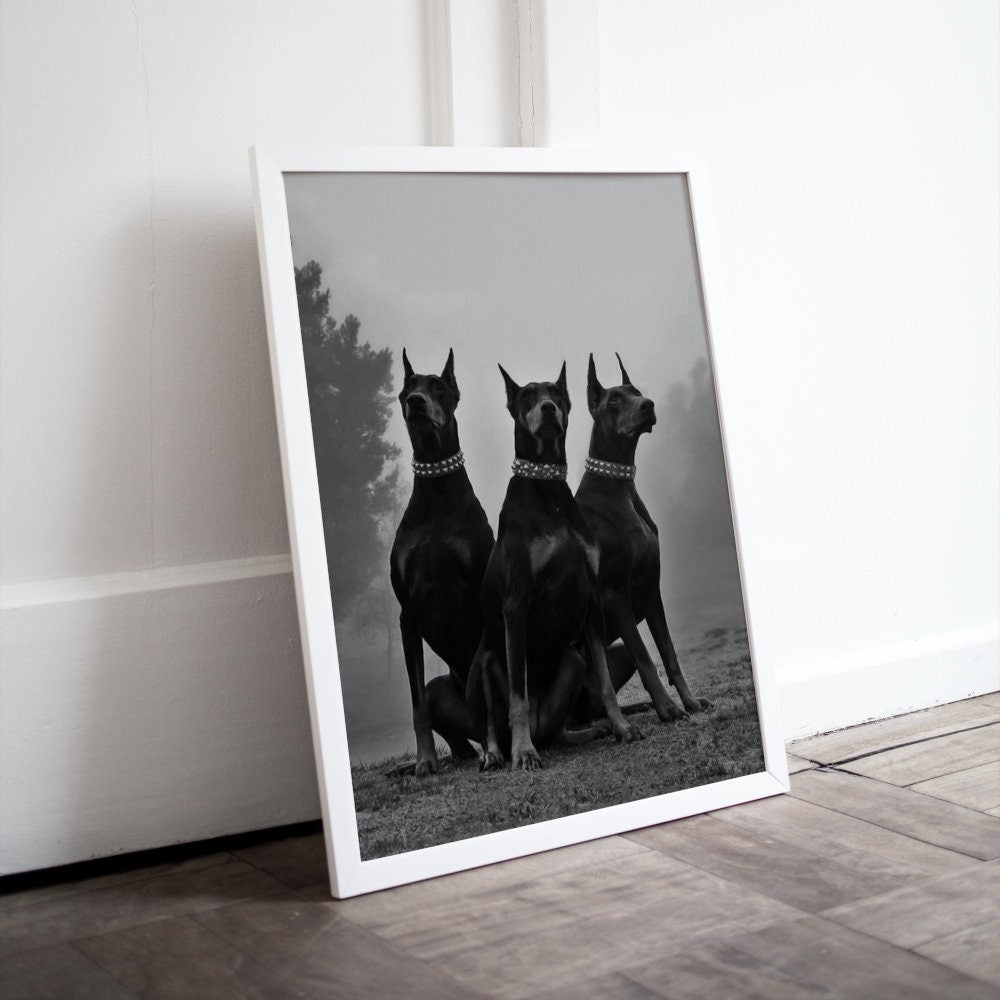 Black and White Doberman Luxury Fashion Print DIGITAL DOWNLOAD Art Print, Fashion Dog Print, Doberman Gun Poster, Black White Fashion Poster